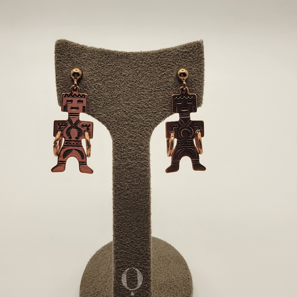 Vintage Whimsical Unique Copper robot earrings